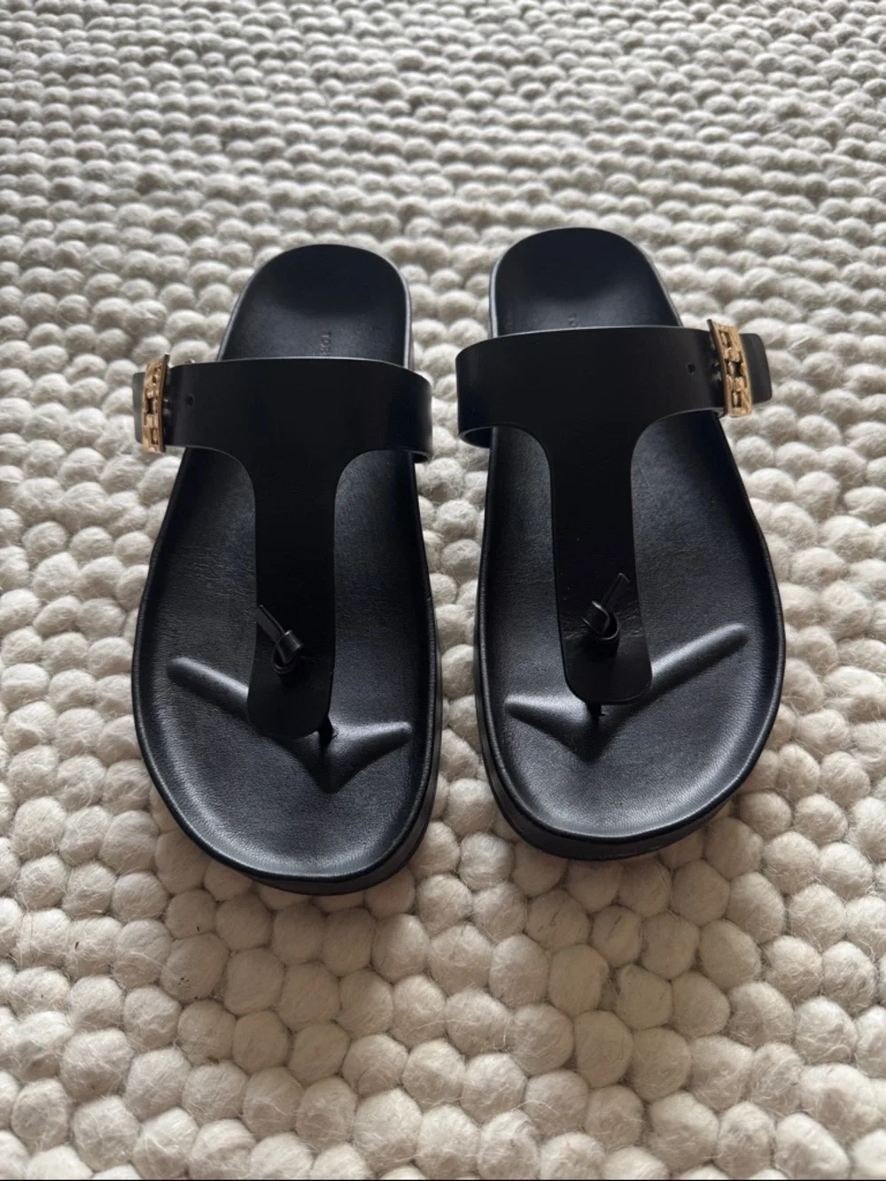 Tory Burch Mellow Thong Sandals with Gold Logo Accent - Size 9